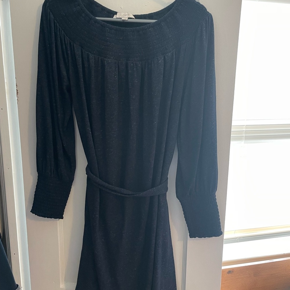 LOFT Blue Sheath Dress with Bishop Sleeves